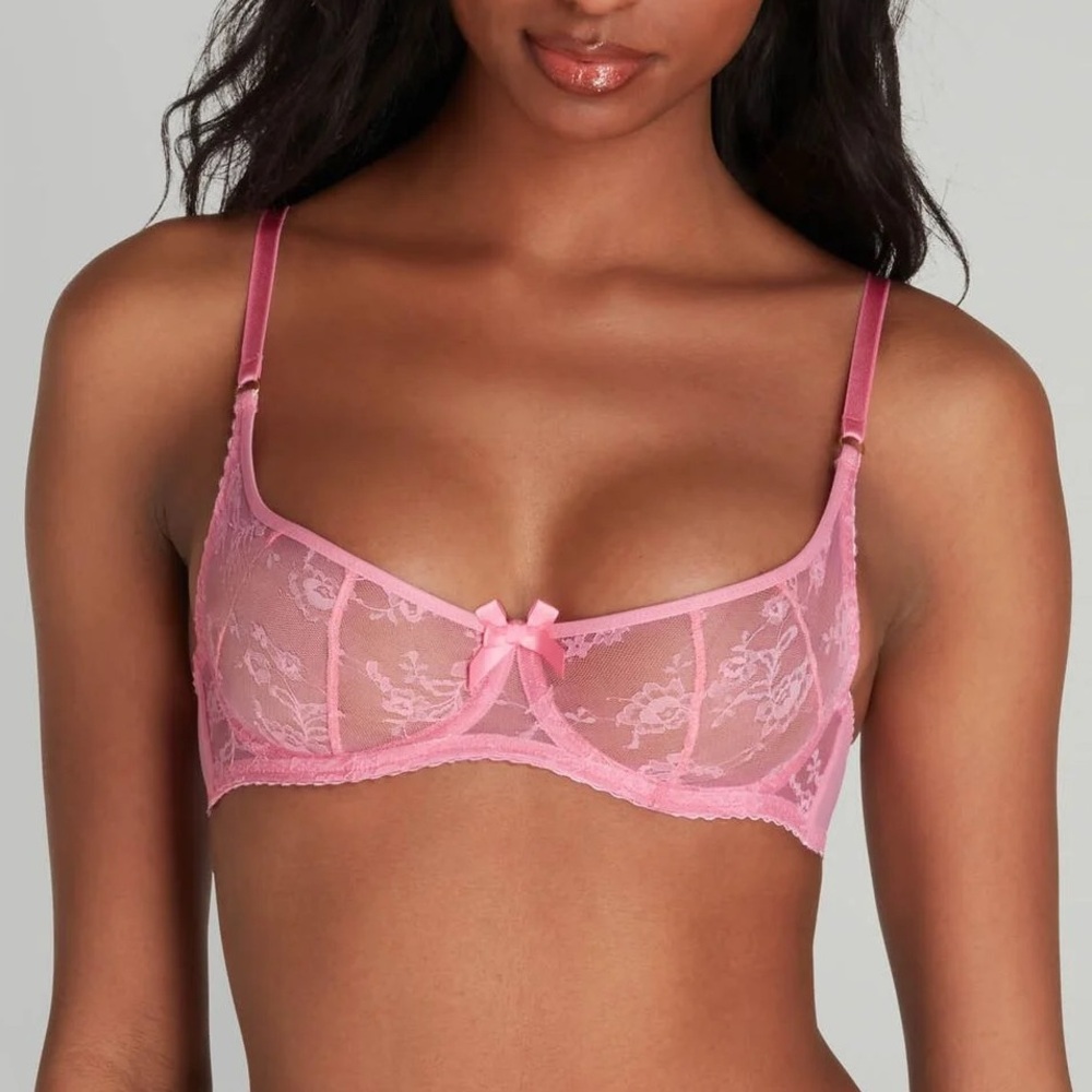 AGENT PROVOCATEUR Sachaa Plunge Underwired Bra Pink Unpadded Lace Balconette Bra